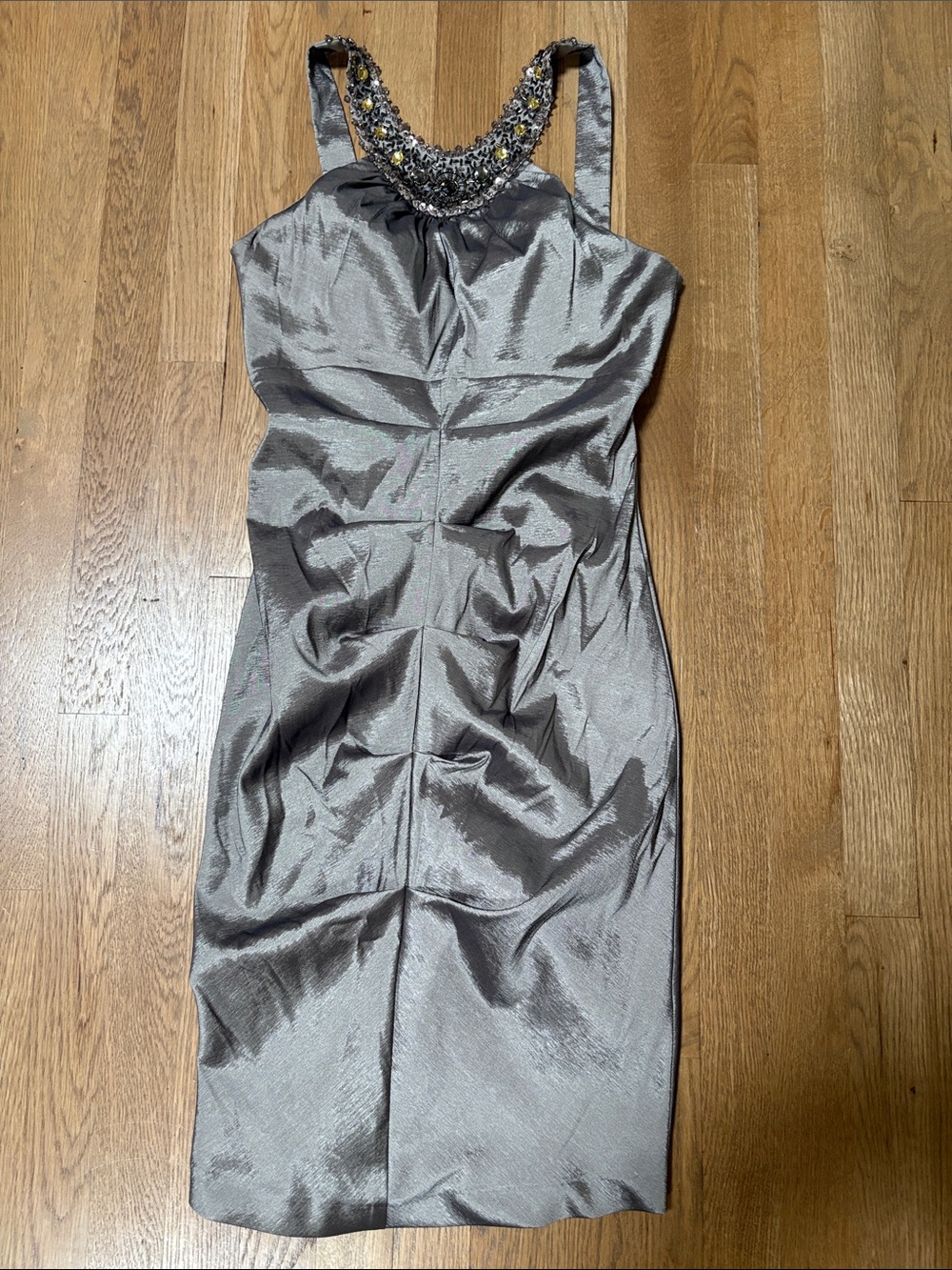 R&M Richards Beaded-Neck Midi Dress